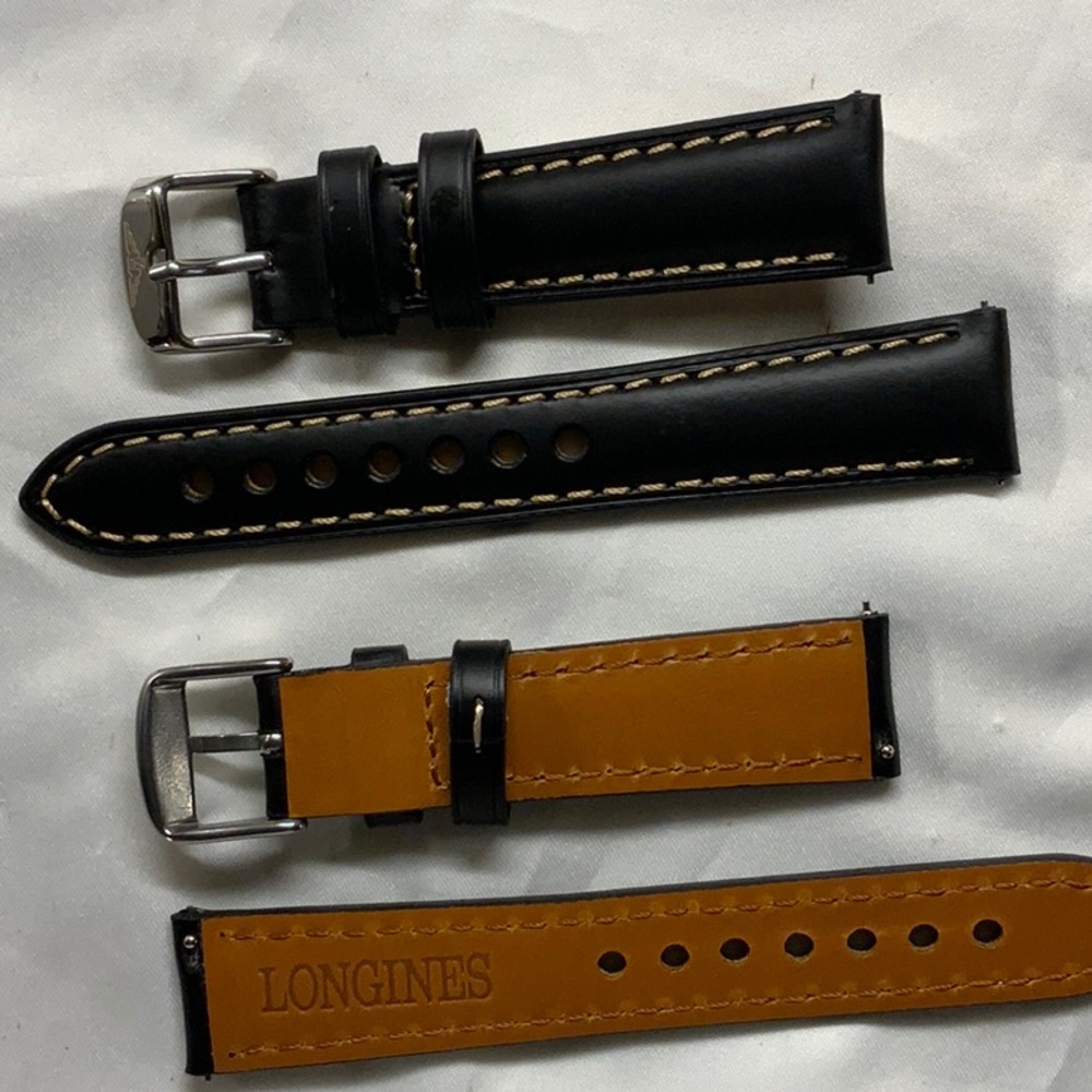 Top Grain Leather Longines Strap Black
